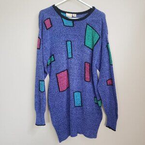 Vintage Liz Claiborne 80s Retro Geometric Knit Sweater Size Medium